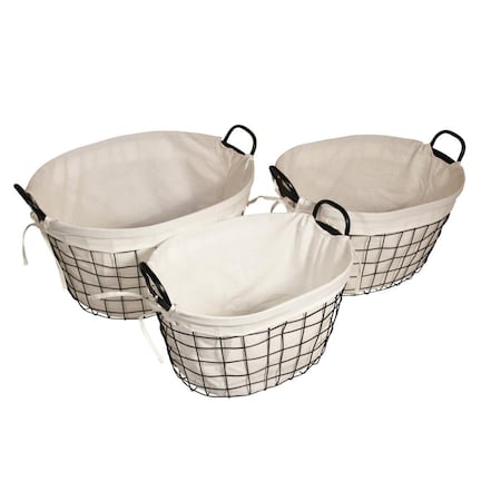 H2H Cheung Lined Metal Wire Oval Basket with Handle, Set of 3 H22546452
